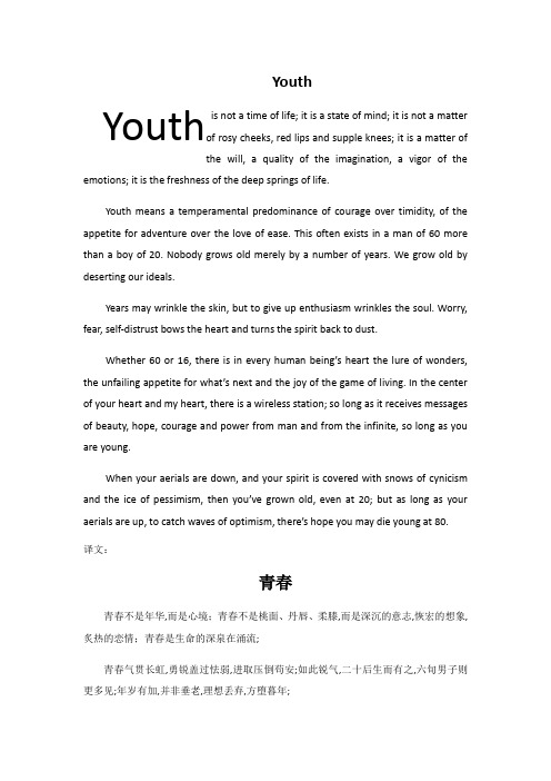 Youth青春原文译文