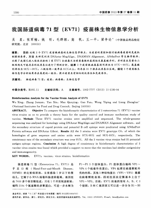 我国肠道病毒71型(EV71)疫苗株生物信息学分析