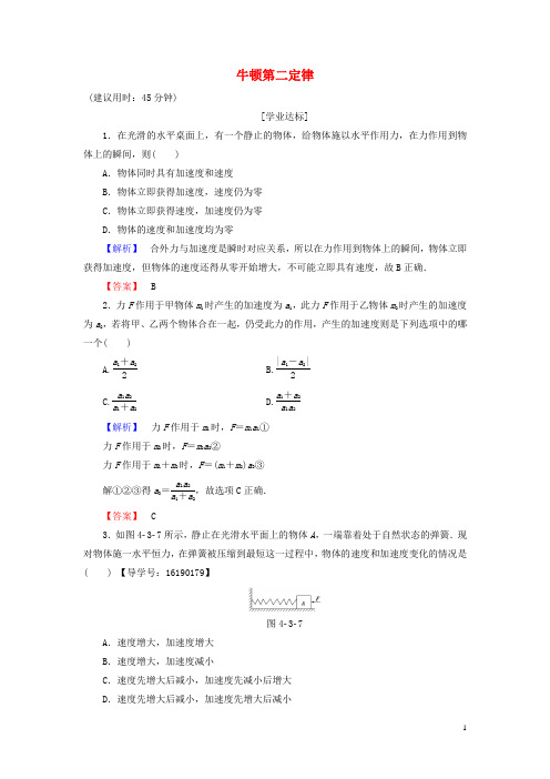 高中物理第4章牛顿运动定律3牛顿第二定律学业分层测评新人教版必修1