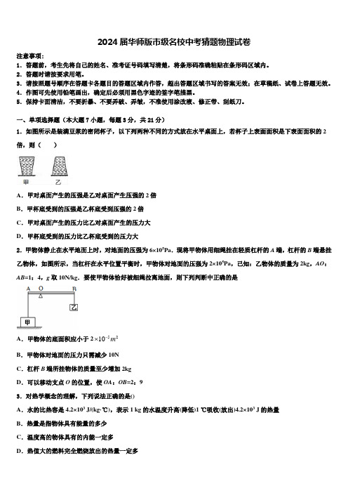 2024届华师版市级名校中考猜题物理试卷含解析