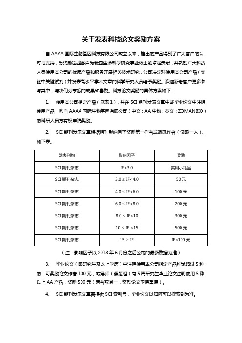 关于发表科技论文奖励方案