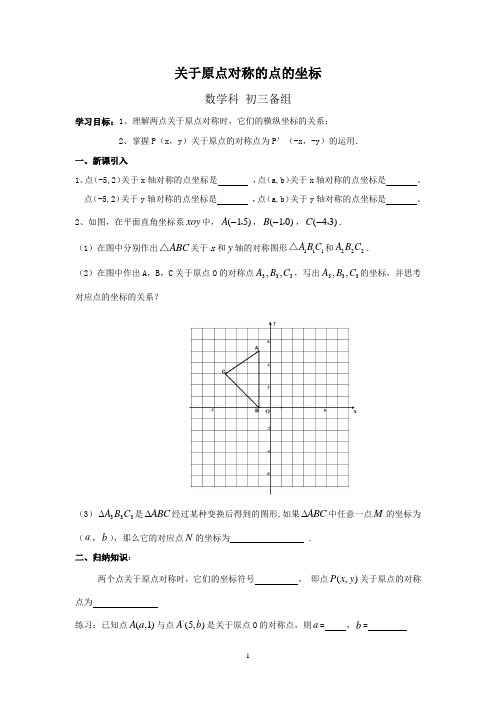 关于原点对称的点的坐标