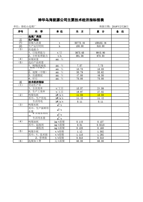 技术经济指标报表