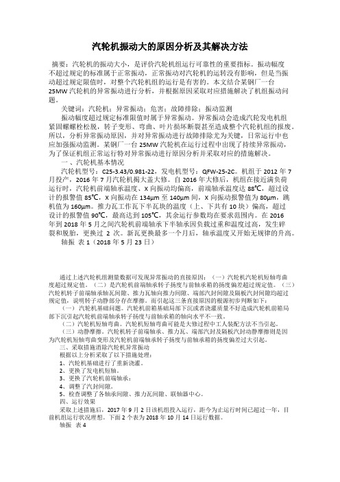 汽轮机振动大的原因分析及其解决方法