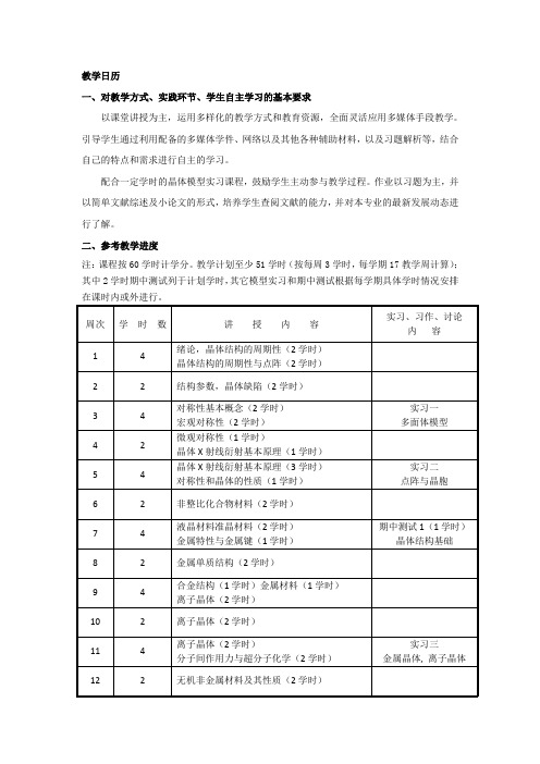 材料化学  教学日历