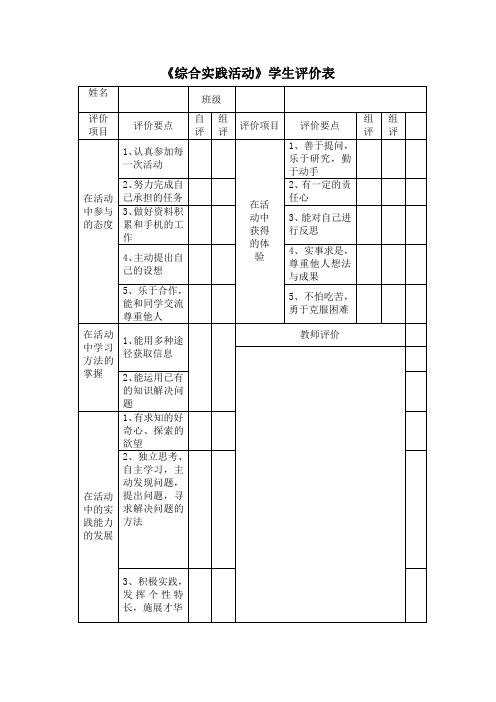 《综合实践活动》学生评价表