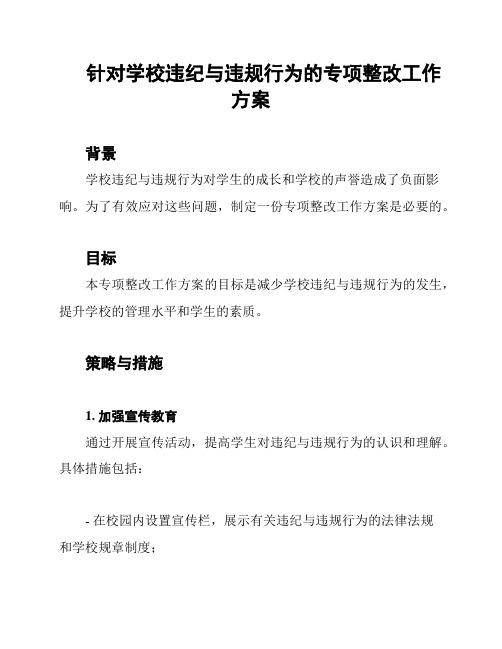 针对学校违纪与违规行为的专项整改工作方案