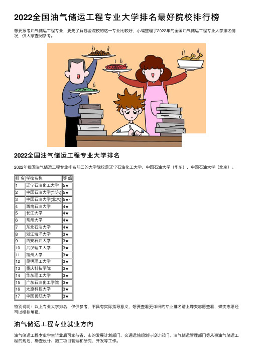 2022全国油气储运工程专业大学排名最好院校排行榜