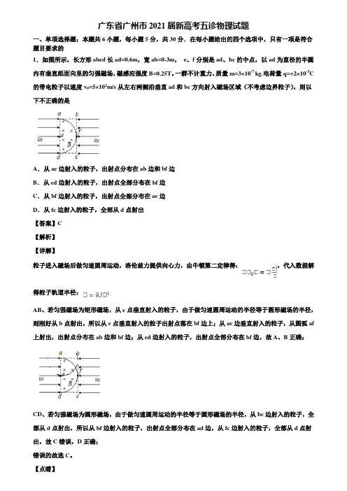 广东省广州市2021届新高考五诊物理试题含解析