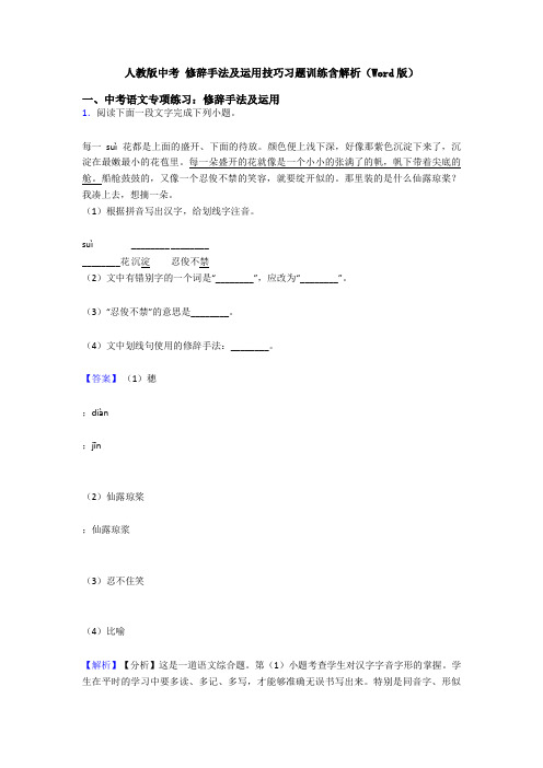 人教版中考 修辞手法及运用技巧习题训练含解析(Word版)