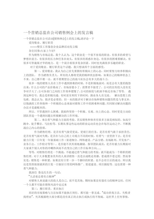 一个营销总监在公司销售例会上的发言稿