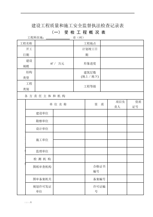 建设工程质量和施工安全监督执法检查记录表