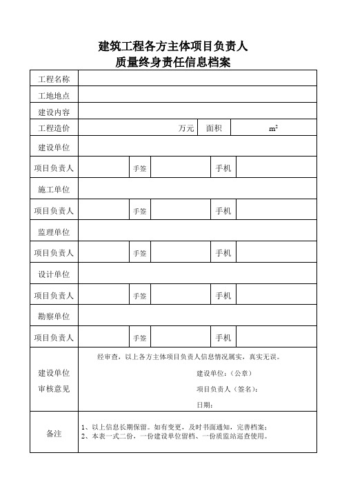 建筑工程各方主体项目负责人质量终身责任信息档案