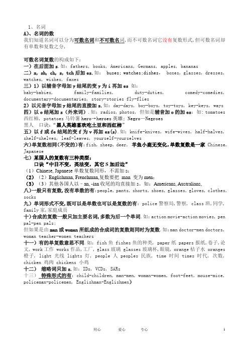 初中名词变复数语法及练习题_人教新目标版