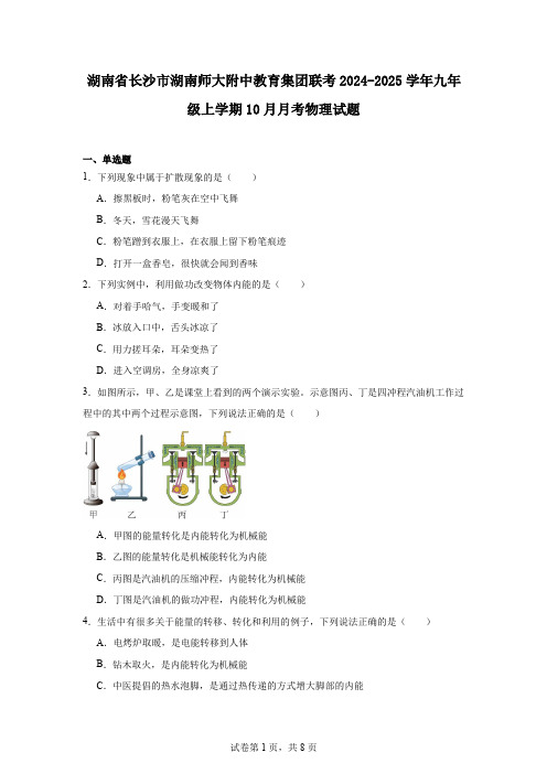 湖南省长沙市湖南师大附中教育集团联考2024-2025学年九年级上学期10月月考物理试题