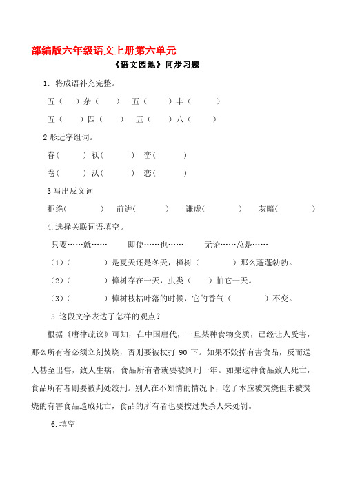 部编版六年级语文上册《语文园地 六》同步习题附答案