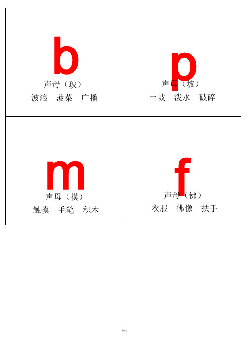 汉语拼音字母表卡片红色字-读音(A4直接打印)