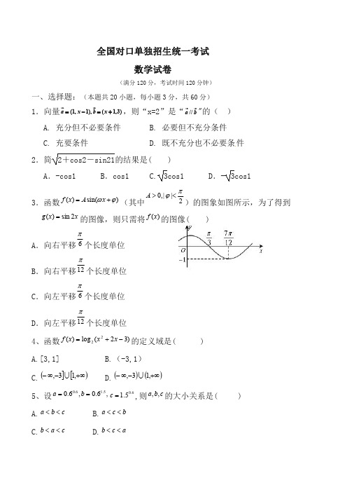 全国对口单独招生考试数学试卷(答案) (1)