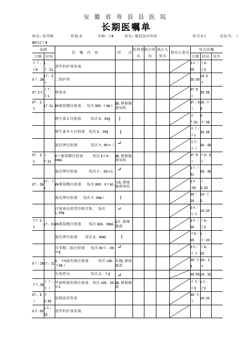 长期医嘱模板【可编辑范本】