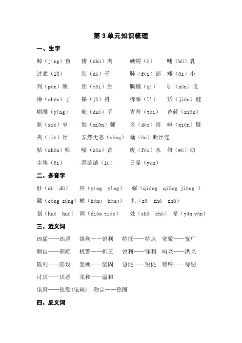 部编人教版五年级语文上册 第三单元知识梳理【新版】