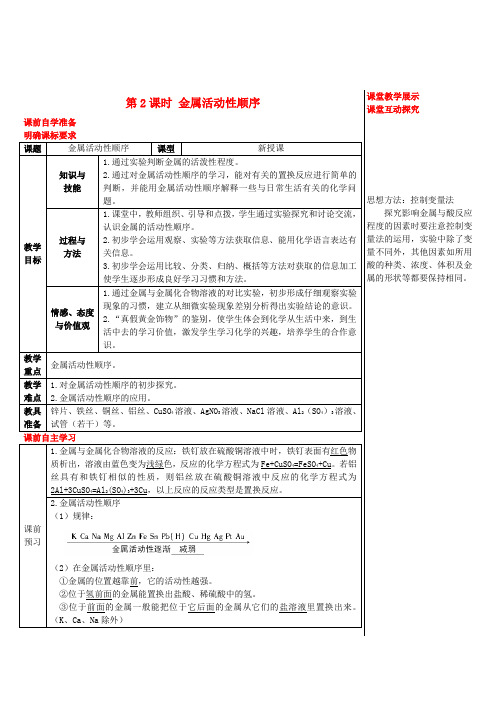 2018年秋九年级化学下册第六章金属6.2金属的化学性质6.2.2金属活动性顺序导学案新版粤教版