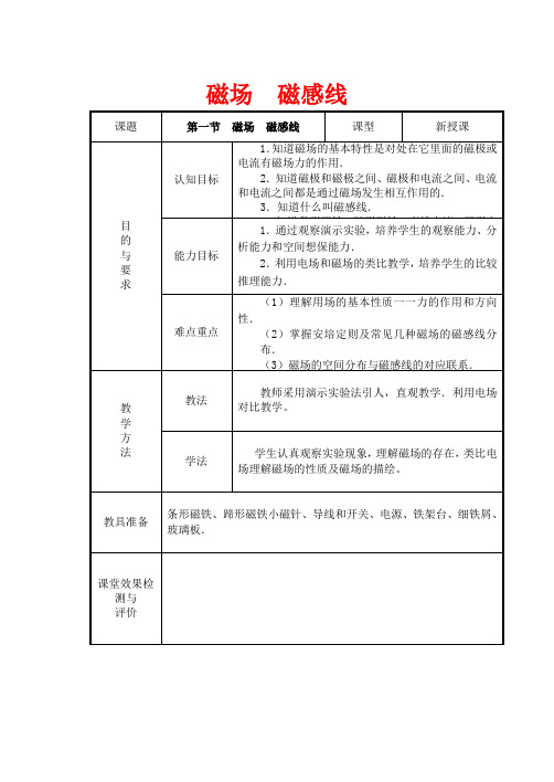 高二物理第十六章第一节  磁场 磁感线教案 人教试验版