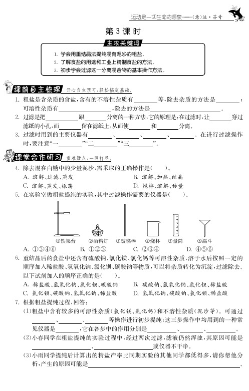 课课练九年级化学全册海水晒盐第课时测试题新版鲁教版