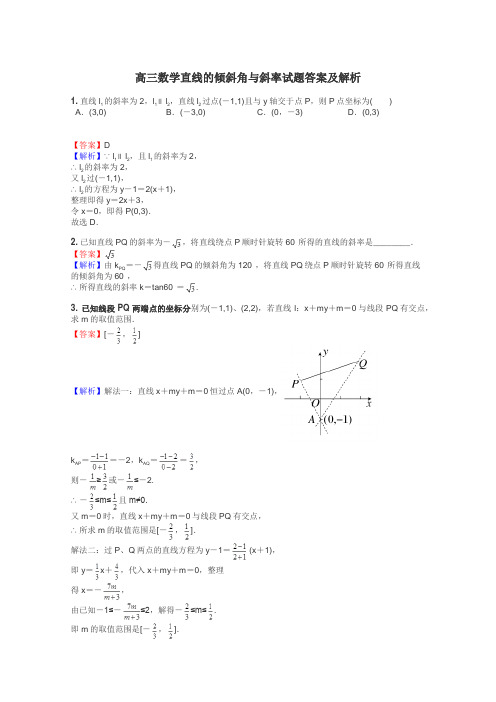 高三数学直线的倾斜角与斜率试题答案及解析
