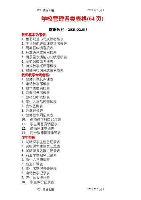 学校管理各类表格之欧阳歌谷创作