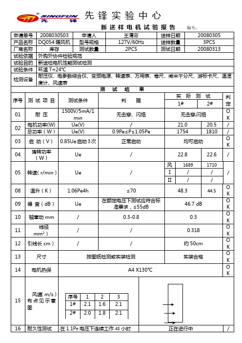 DQ054暖风机电机测试报告080313