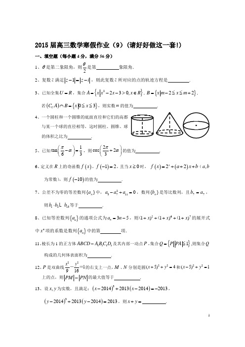 2015届高三数学寒假作业(9)(请好好做这一套!)