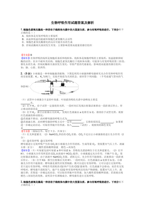 生物呼吸作用试题答案及解析
