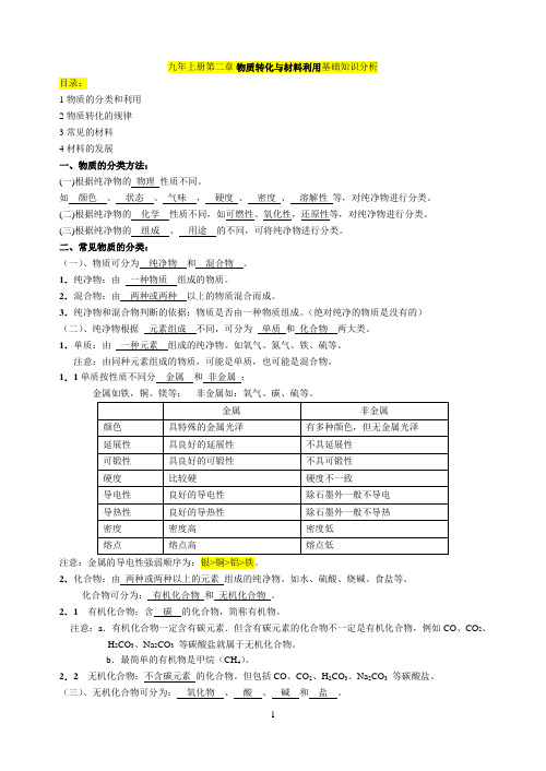 科学-九年级上-第二章-复习提纲整理版