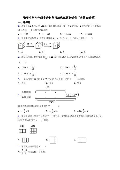 数学小学六年级小升初复习培优试题测试卷(含答案解析)