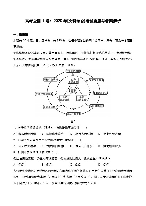 高考全国 I 卷：2020年[文综]考试真题与答案解析