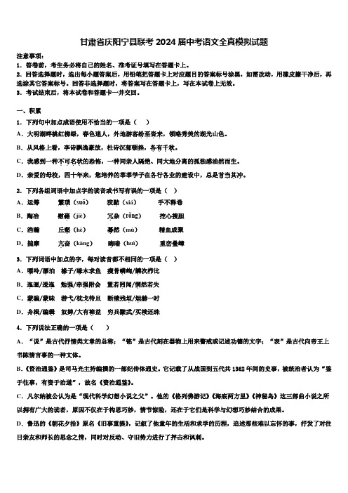 甘肃省庆阳宁县联考2024届中考语文全真模拟试题含解析