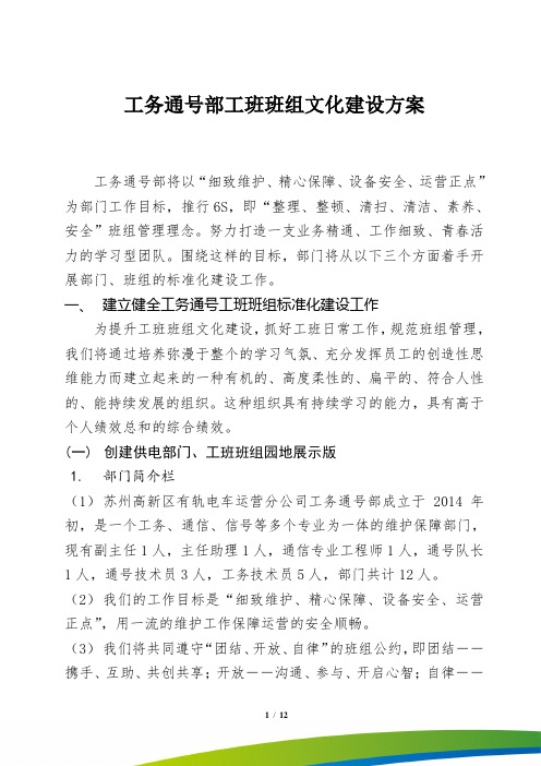 工务通号部工班班组文化建设方案