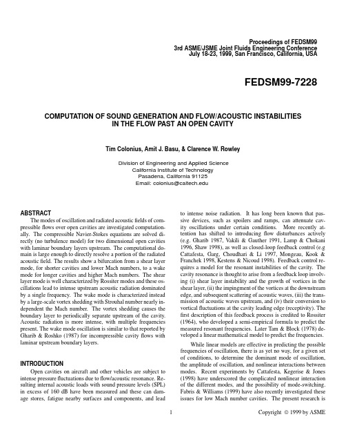 COMPUTATION OF SOUND GENERATION AND FLOWACOUSTIC INSTABILITIES IN THE FLOW PAST AN OPEN CAV