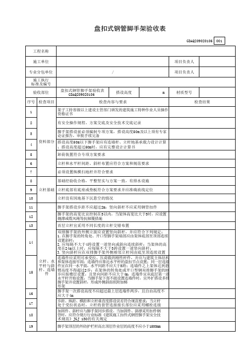 盘扣式钢管脚手架验收表GDAQ209020106