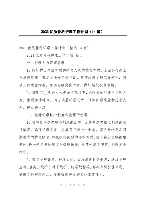 2023优质骨科护理工作计划(14篇)