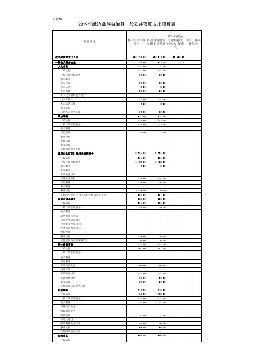 2019年峨边彝族自治一般公共预算支出预算表