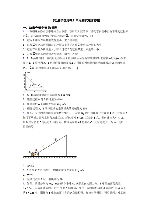 《动量守恒定律》单元测试题含答案