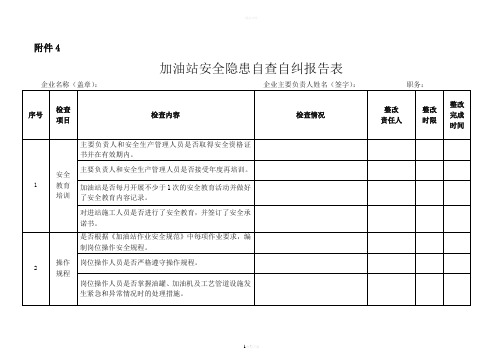 加油站安全隐患自查自纠报告表