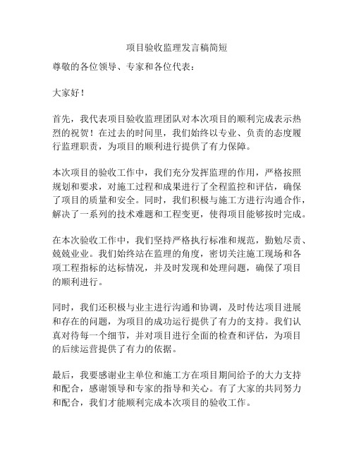 项目验收监理发言稿简短