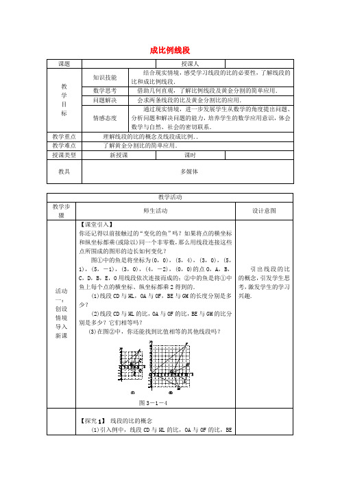 九年级数学上册3.1比例线段3.1.2成比例线段教案新版湘教版6 精品教案(大赛1等奖作品)