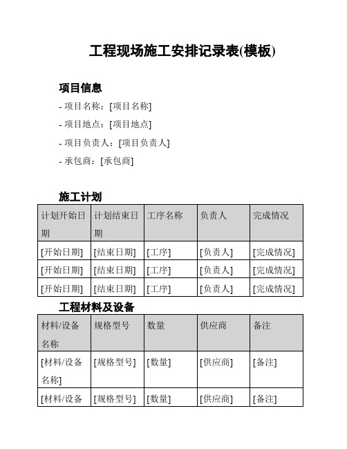 工程现场施工安排记录表(模板)