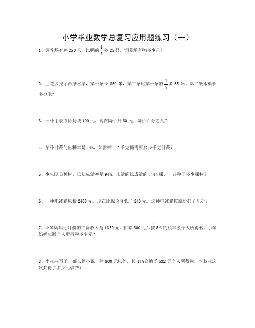 (完整版)小学毕业数学总复习应用题练习1