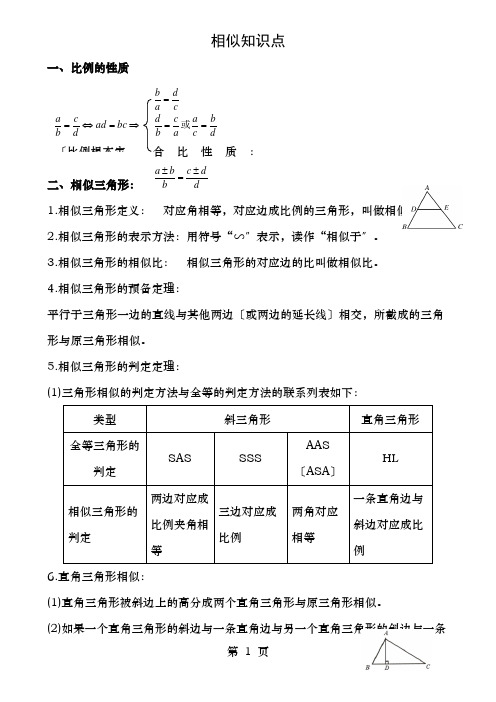 初三数学九下相似所有知识点总结和常考题型练习题