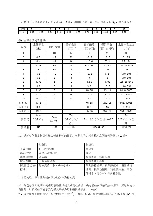 船舶静力学大题