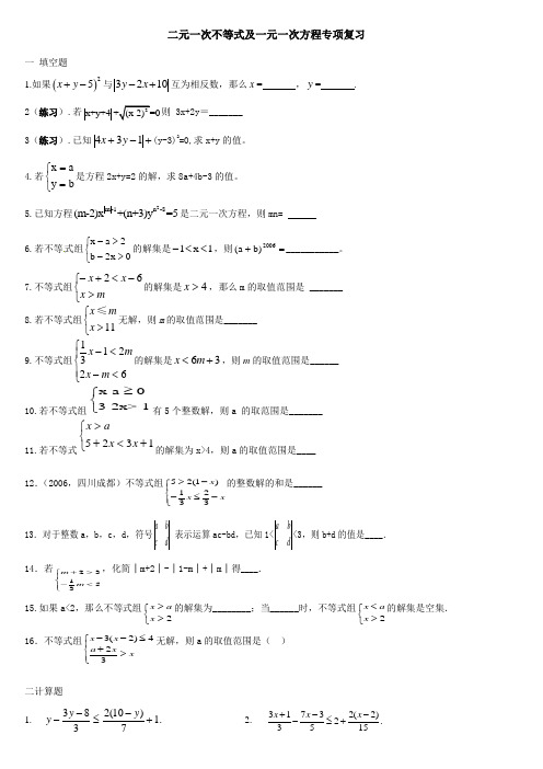 二元一次不等式及一元一次方程专项复习